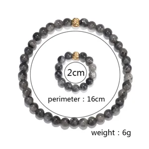 Detailansicht: 16cm Umfang Armband und 2cm Ring aus grauem 4mm Labradorit Steinset