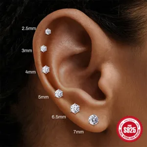 S925 sterling silver moissanite stud earrings in multiple sizes from 2.5mm to 7mm