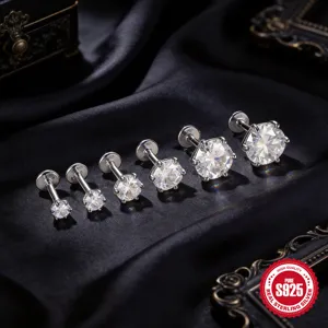 Set of 925 sterling silver moissanite studs with 6-prong setting and screw backs