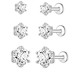 925 Sterling Silver Moissanite Stud Earring Six Prong Inlaid Moissanite Labret Earring With GRA Certificate Screw Back Piercing Jewelry For Unisex