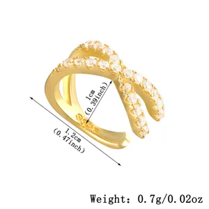 Gold 925 silver double-line cross ear cuff with white zircons, 1.2cm height