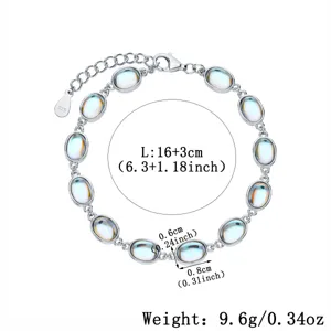 Detaillierte Maße für s925 Silber-Mondstein-Armband, Länge 16+3cm und Gewicht von 9,6g