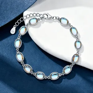 S925 Sterlingsilber Mondstein Schmuckset Retro Nischen Design Oval Mondstein Armband Und Ring Für Damen High-end Edler Schmuck
