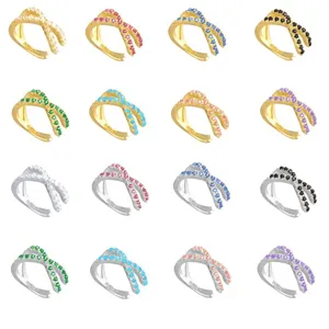 Minimalist 925 Sterling Silver Cross Double Line Zirconia Ear Cuff For Women Men Non Piercing Adjustable X-Shape Ear Clip Jewelry