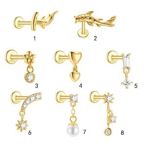 925 Argento Sterling Orecchini a Bottone Pesce Rosso Stella Ottagonale Intarsiato Zirconia Piatto Filettato Piercing Orecchio Osso Borchie per Donna Gioielli Unisex
