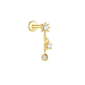 Orecchino pendente a stella in argento 925 dorato con pietre di zircone scintillanti
