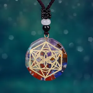 Collar con Colgante de Orgonita Energía Hexágono Piedra de Cristal Natural Resina Yoga Meditación Geometría Sagrada Flor de la Vida para Mujer