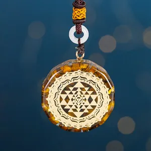 Κολιέ Orgonite Healing Crystal Sri Yantra Sacred Geometry Tiger Eye Stone Μενταγιόν Yoga Meditation Κοσμήματα για Unisex