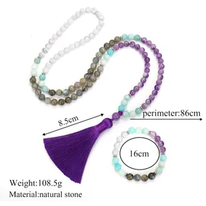 Conjunto de collar y pulsera de 108 piedras naturales con medidas y peso