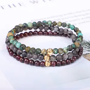 Detailansicht von 4mm bunten Edelsteinarmbändern mit facettierten Kupferperlen