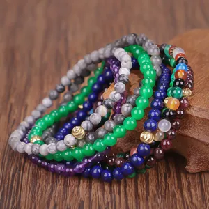 Detail von 4mm mehrfarbigen Natursteinarmbändern mit strukturierten Gold-Kupferperlen