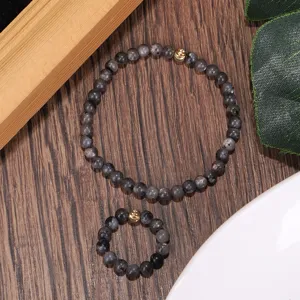 Natur 4mm Flash Stein elastisches Armband und Ring Schmuckset für Yoga