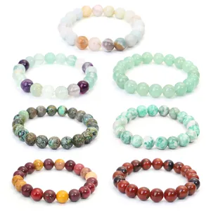 Natürlicher Stein Perlen Elastisches Armband Handgemachter Amazonit Fluorit Runde Edelsteinperlen Yoga Charm Stretch Strand Armband Schmuck Geschenk
