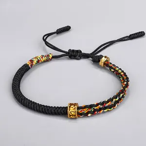 Bracciale Intrecciato a Mano Tibetano Con Grani di Rame Mantra Nodo Vajra Regolabile Bracciale Cordino Rosso Stile Etnico Unisex Gioielli