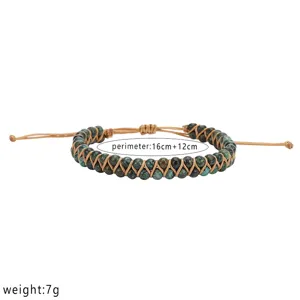 Close-up of 4mm African turquoise braided double-layer bracelet with size and weight info