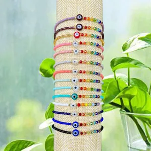 Boho Handgefertigt Gewebt Böser Blick Armband Bunte Saatperlen Strass Künstliche Perle Strang Charm Armband Für Damen Urlaub Schmuck