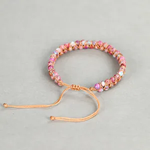 Bracciale di perle in pietra imperiale da 4mm con cordino intrecciato regolabile yoga
