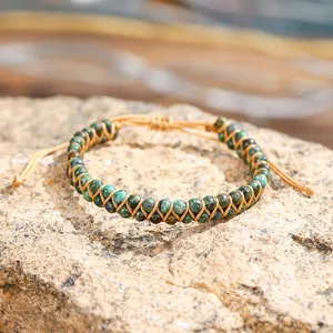Bohemian Ethnic African Turquoise Beaded Bracelet Handmade Woven Layered Wrap Adjustment String Bracelet For Women Casual Travel Jewelry Gift