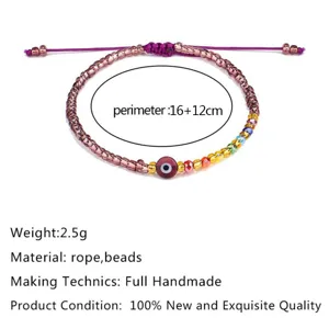 Handgefertigtes Evil Eye Perlenarmband mit bunten Kristallglasperlen und Kordelzug