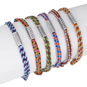 Handmade braided rope bracelets with engraved six-word mantra metal tube design
