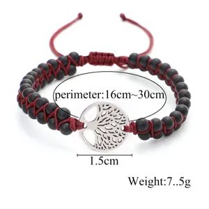 Detail of handmade Tree of Life bracelet with matte stone beads and size parameters