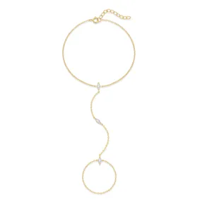 Vista dettagliata del bracciale ad anello in argento 925 con pietre taglio marquise.