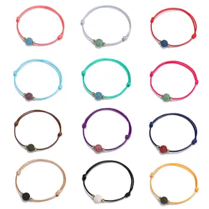 Nischendesign Natur Lavastein Gewebtes Armband Verstellbare Kupferperlen Wachsschnur Geflochtenes Yoga Armband Für Damen Herren