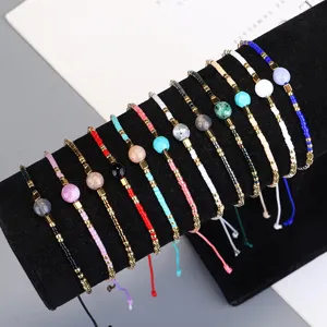 Bohemian handmade Miyuki seed bead bracelets with colorful semi-precious stone accents