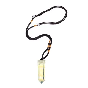 Natural citrine hexagonal pillar crystal pendant necklace with braided cord chain