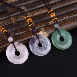 Handgefertigte Retro Ping'an Schnalle Naturstein Anhänger Halskette für Schmuck
