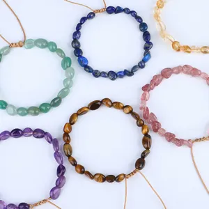 Bracciale in Pietra Naturale a Frammenti di Cristallo Intrecciato a Mano per Donna Pietra Grezza Irregolare Regolabile Corda Intrecciata Gioielli Regalo