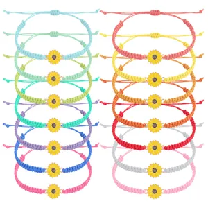 Boho Handgewebt Wachsfaden Gänseblümchen Sonnenblume Armband Für Damen Verstellbar Tropföl Floral Charm Freundschaft Handseil Schmuck Geschenk