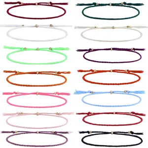 Handgefertigtes Tibetisches Gewebtes Baumwollseil-Armband Mit Verstellbaren Kupferperlen Boho Ethno Einfarbig Quaste Handschmuck