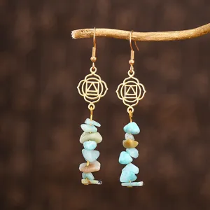 Boucles d'oreilles yoga chakra faites main avec éclats de pierres de cristal