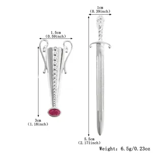 Detailed product specifications for S925 silver sword and vase brooch including weight info