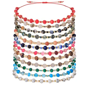 Handgefertigtes Set aus Steinperlenarmbändern mit 2mm Malachit- und Achatperlen