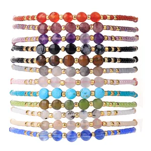 Set di 12 braccialetti fatti a mano con perline da 2mm e pietre naturali sfaccettate