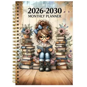 Cuaderno de Espiral de Planificador Mensual de Cinco Años 2026-2030 Lindo Cubierta de Chica de Dibujos Animados Diario Oficina Suministros Escolares
