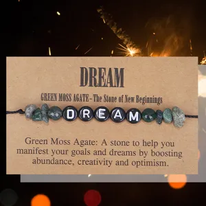 Handgemaakte Natuurlijke Mosagaat Dream Letter Kralen Armband Verstelbaar Waskoord Steen Armband Voor Unisex Dagelijks Sieraden Cadeau