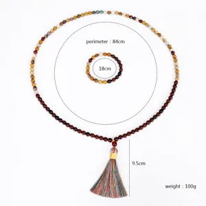 Collier de yoga MALA fait main 108 pierres avec pompon coloré et bracelet de perles