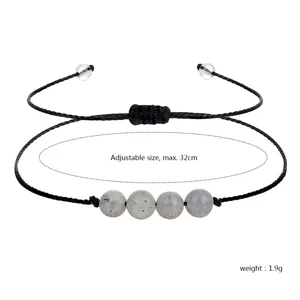 Handgefertigtes verstellbares schwarzes Armband mit natürlichen Labradorit-Energiesteinen.