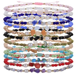 Pulseras tejidas a mano con perlas cristales facetados y fragmentos de piedras