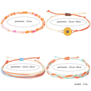 Detailansicht der Abmessungen für das 4-teilige handgefertigte Armbandset aus Wachsschnur.