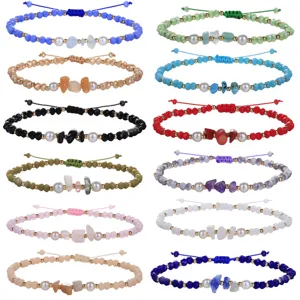 Pulsera Artesanal de Cristal Perlas Artificiales y Gravilla Cordón Ajustable Estilo Fresco Joyería para Mujer Viaje Vacaciones