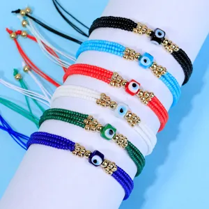 Pulseras de cuentas de mal de ojo turco multicapa de colores con cierre ajustable