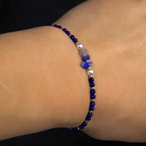 Pulsera artesanal de perlas y cristales azules facetados con piedras naturales mujer