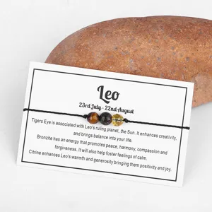 Gedetailleerde weergave van Leeuw-zodiacarmband met tijgeroog, bronziet en citrien op kaart