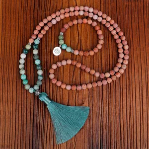 Collier Et Bracelet En Perles Mala Bois Pierre Naturelle Pendentif Lotus Gland Yoga Méditation Bijoux Ethniques Bohèmes