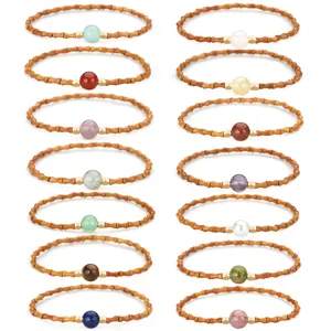 Detailed layout of bamboo-style bracelets featuring 14 different colorful gemstone beads