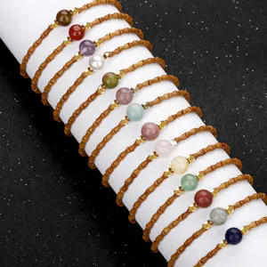 Chinese Style Olive Nucleus Bamboo Joint Bracelet Handmade Retro Multicolor Rhinestone Beaded Elastic Strand Bracelet Jewelry For Women Gift